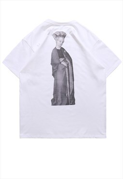 Queen print t-shirt Y2K tee illusory top in white