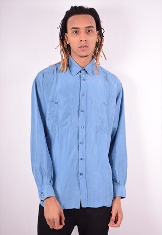 MENS VINTAGE SHIRT LARGE BLUE 90'S