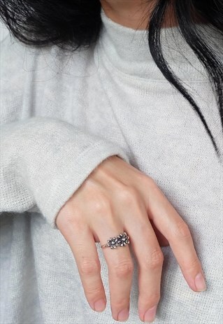 THREE FLOWER RING WOMEN STERLING SILVER RING