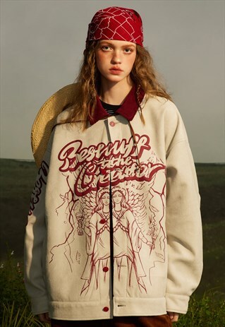GOTHIC PRINT JACKET GRUNGE UTILITY VARSITY GORPCORE COAT
