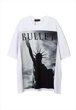 Statue of Liberty print t-shirt Y2K tee retro top in white