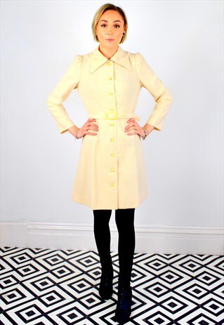 VINTAGE 70'S CREAM DAGGER COLLAR SHIRT DRESS