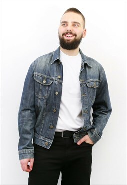 90's Vintage Men's L Denim Slim Jacket Trucker Coat Jean Top