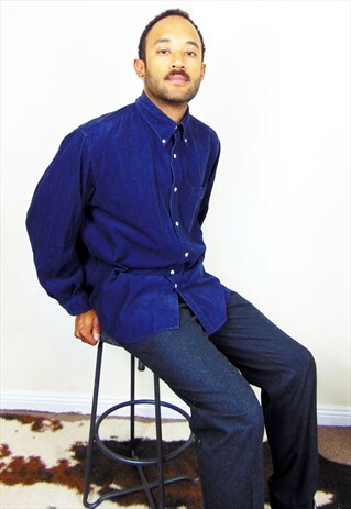 90S MINIMALIST CLASSIC BLUE CORDUROY OXFORD SHIRT XL