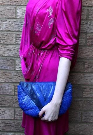 VINTAGE 1980'S ELECTRIC BLUE SNAKESKIN LEATHER CLUTCH BAG