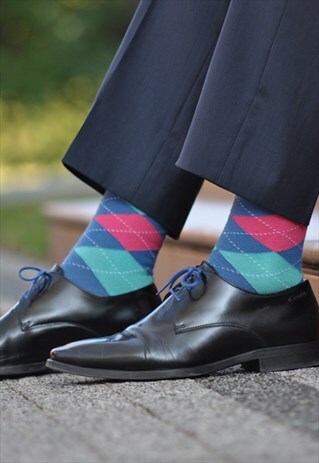 COLOURFUL SOCKS WITH PINK AND GREEN DIAMOND, FOR SUIT