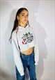 VINTAGE SIZE L USA V CANADA CROP HOODIE IN WHITE