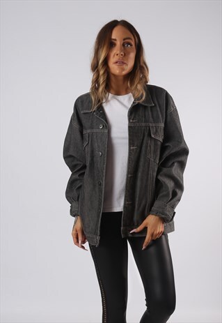 VINTAGE DENIM JACKET OVERSIZED FITTED UK 14 LARGE (CQ4K)