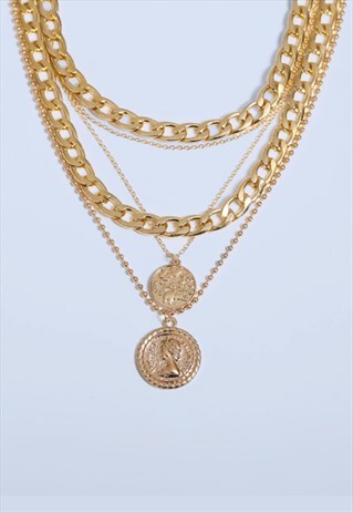 Y2K MULTI LAYER COIN CHAIN NECKLACE