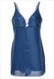 Vintage Blue & White Lace Trim Slip Dress - S