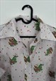 70S RETRO WHITE FLORAL SHIRT - LARGE 