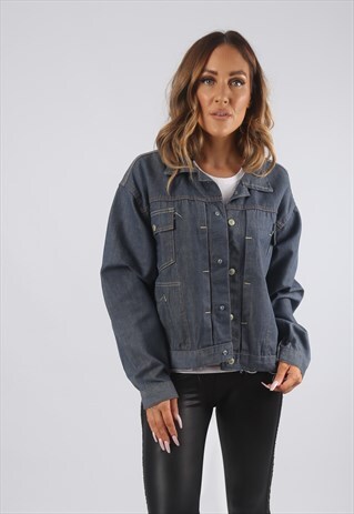 VINTAGE DENIM JACKET OVERSIZED FITTED UK L 14 (J9AN)