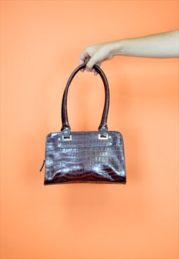 Vintage dark brown classic 80's leather shoulder bag