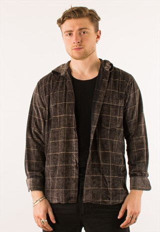 VINTAGE 90S GREY CHECKERED CORDUROY SHIRT LARGE