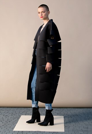 BLACK FUTURISTIC NEOPRENE CUTOUT JACKET