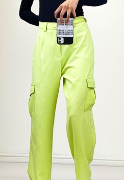Y2K Fluorescent Green Trousers Lightweight With Pockets 