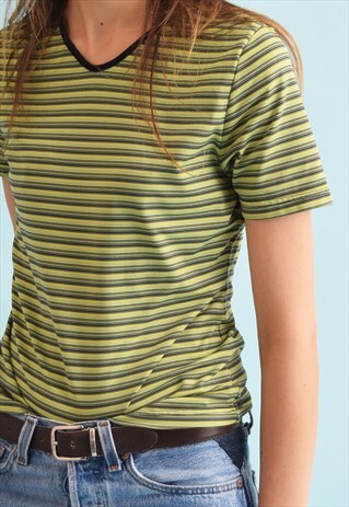 90'S RETRO STRIPED PRINT FESTIVAL STRETCH TEEN T-SHIRT TEE