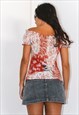 VINTAGE 90S FLORAL PRINT OFF SHOULDERS BLOUSE