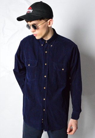 VINTAGE 90S NAVY BLUE CORDUROY LONG SLEEVE SHIRT