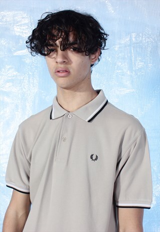 VINTAGE FRED PERRY TAN EMBROIDERED POLO SHIRT