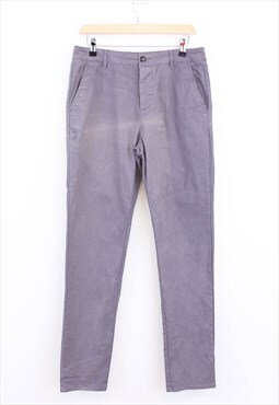 Vintage Slim Fit Chinos Grey Button Up Trousers Retro 