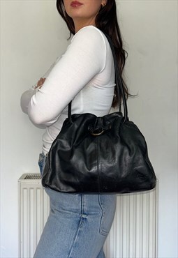 Black Leather Slouchy Y2K Vintage Shoulder Bag