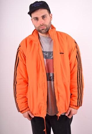 ADIDAS MENS VINTAGE REVERSIBLE PADDED JACKET XXL ORANGE 90S