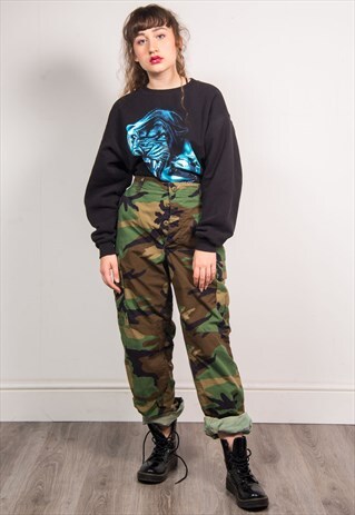 VINTAGE 90'S GREEN CARGO CAMO PANTS