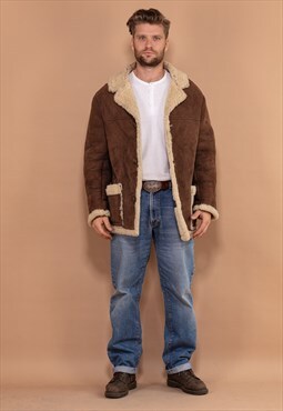 Vintage 70's Men Unique Sheepskin Coat in Beige