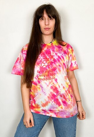 VINTAGE TIE DYE ORANGE & PINK TEE
