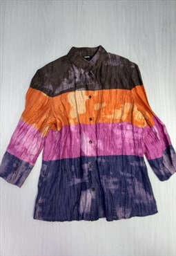 80's Vintage Blouse Multicoloured Striped Linen
