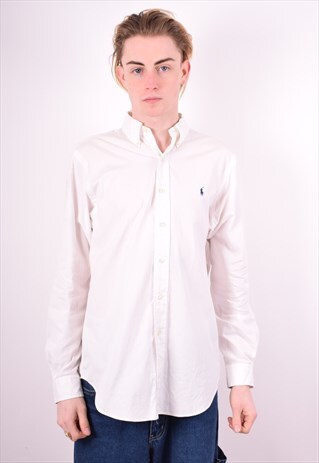 RALPH LAUREN MENS VINTAGE SHIRT MEDIUM WHITE 90'S