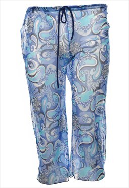 Vintage Blue Sheer Paisley Design Trousers - W30 L22