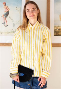 Yellow and white striped long sleeve shirt