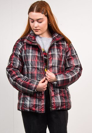 TOMMY HILFIGER PUFFER JACKET COAT RED CHECKED