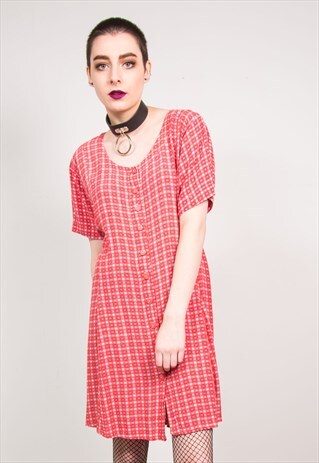 VINTAGE 90'S RED CHECKED LOOSE FIT GRUNGE STYLE DRESS