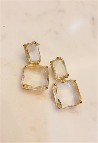 GEOMETRIC SQUARE CRYSTAL DROP EARRINGS