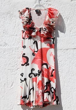 Just Cavalli stock multi color handmade print ruffled dress