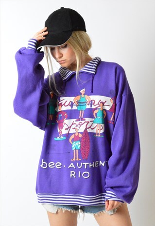 VINTAGE 80S PRINT PURPLE SWEATSHIRT JUMPER