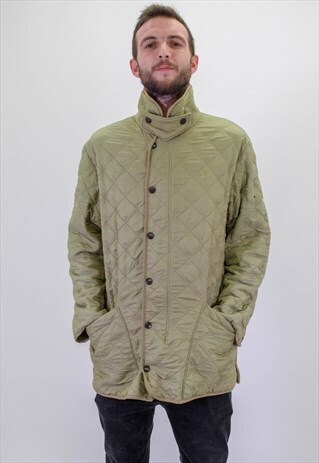 VINTAGE BARBOUR QUILTED AND PADDED JACKET IN GREEN XL