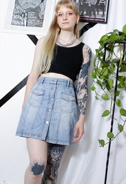 90s grunge goth y2k utility pale blue high waist denim skirt