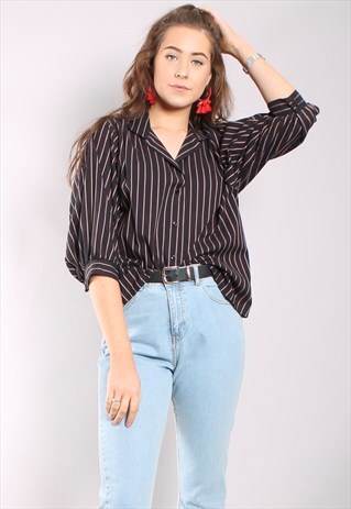 VINTAGE 80S STRIPE BATWING PUFF SLEEVE BLOUSE