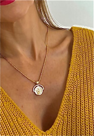 SOLID COIN ON TWISTED ROPE CHUNKY CHAIN, 18CT GOLD PLATED