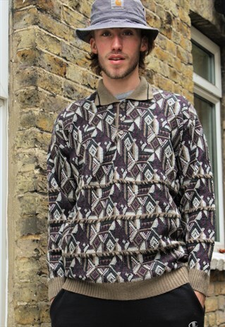 VINTAGE / 80'S / BROWN PATTERNED JUMPER