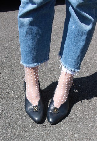 VINTAGE 80S NAVY LEATHER MID HEELED COURT SHOES