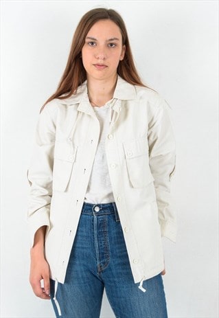 VINTAGE FIELD JACKET M WOMEN'S COAT WHITE WINDBREAKER RAIN