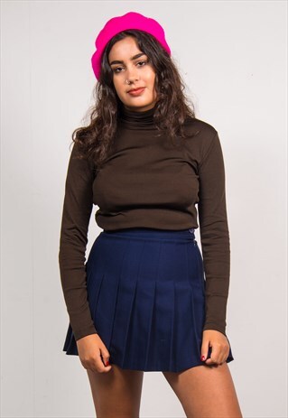 VINTAGE 70'S BROWN TURTLE NECK LONG SLEEVE TOP