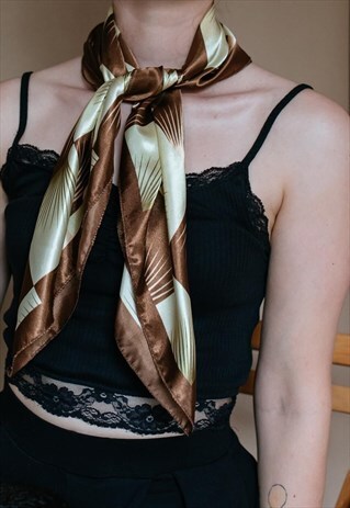 VINTAGE 70S BROWN PATTERNED SCARF