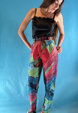 Vintage 1980s Abstract Printed High Waisted Tapered Trousers