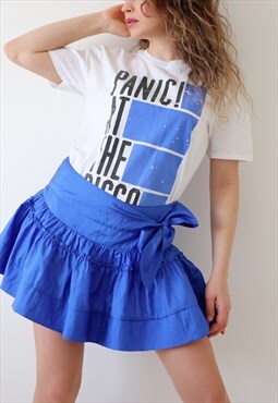 Ruffled Vintage Mini Skirt Bright Blue Low Rise Y2k Shirt